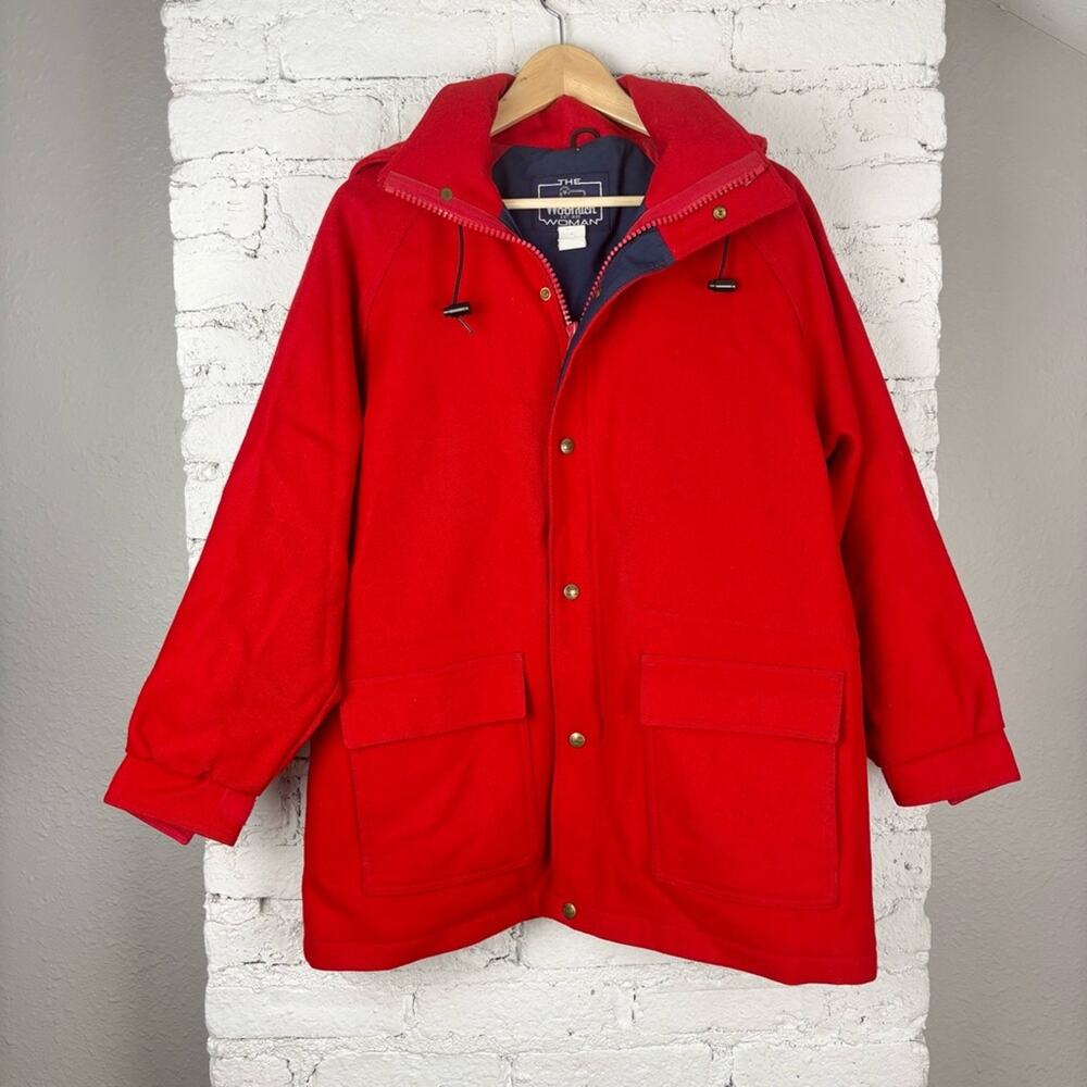 Vintage 90’s Woolrich Red 100% Wool Hooded Barn Winter Jacket